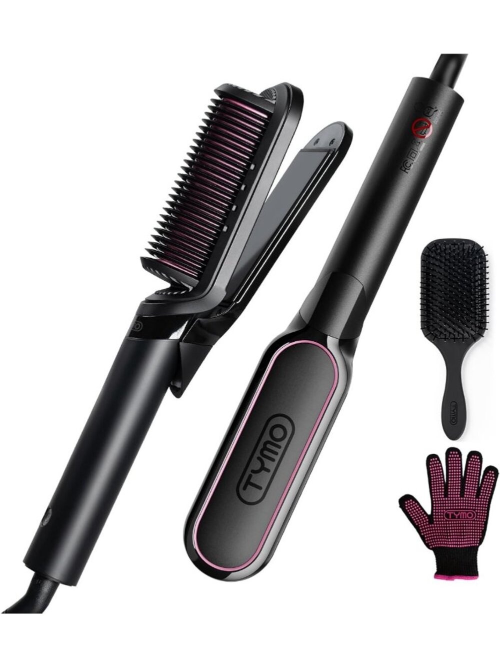 2-in-1 Hair Straightener Brush, Ceramic Hot Comb with 200M Ions for Smooth